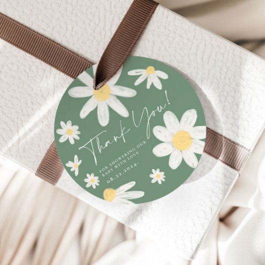 セージグリーンボホデイジーフラワーメッセージカード フェイバータグ