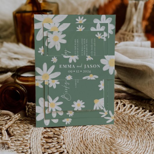 セージグリーンボホデイジーフラワー招待状用帯 招待状ベリーバンド