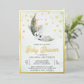 セージグリーンボホフローラムーンスターズ赤ちゃんシャワー金ゴールド 箔招待状 (立ち正面)