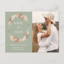 セージグリーンボホフローラリース日付を保存 ポストカード