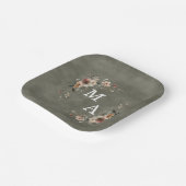 セージグリーンボホフローラリース結婚ズモノグラム ペーパープレート (傾斜あり)