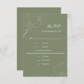 セージグリーンボホホワイトフローラボタニカル結婚ズ 出欠カード (正面/裏面)