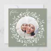 セージグリーンボホワイルドフラワークリスマスフォトスクエア シーズンカード (正面)