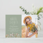 セージグリーンボホワイルドフラワーブライダルシャワー写真 招待状 (スタンド正面)