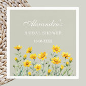 セージグリーンボホーイエローワイルドフラワーブライダルシャワー スタンダードカクテルナプキン