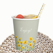 セージグリーンボホーイエローワイルドフラワーブライダルシャワー 紙コップ