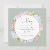 セージグリーンボホー カクスタス デザート オー ベイビー シャワー 招待状 (正面)
