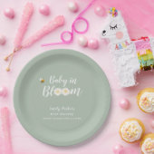 セージグリーンボーデイジーフローラベビーイン開花シャワー ペーパープレート (パーティー)
