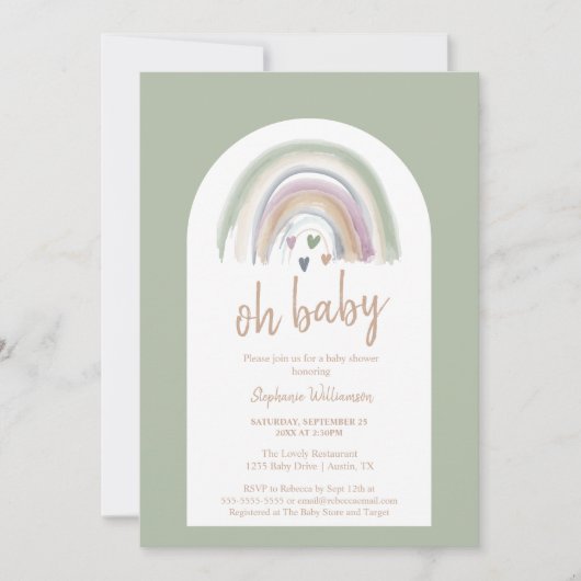 セージグリーンボーホアーチベイビーシャワー招待状 招待状 (正面)