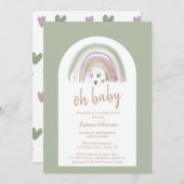 セージグリーンボーホアーチベイビーシャワー招待状 招待状 (正面/裏面)