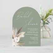 セージグリーンボーホアーチホワイトフローラブライダルシャワー 招待状 (スタンド正面)
