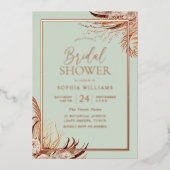 セージグリーンボーホシックブライダルシャワー実在バラ金ゴールド 箔招待状 (正面)
