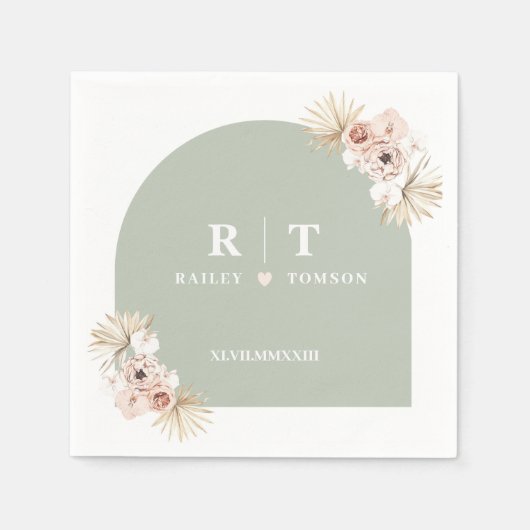 セージグリーンボーホパンパスエレガントウェディングミニマリスト スタンダードカクテルナプキン (正面)