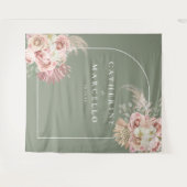 セージグリーンボーホパンパスグラス結婚フローラ タペストリー (正面(横))