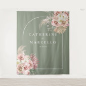 セージグリーンボーホパンパスグラス結婚フローラ タペストリー (正面)