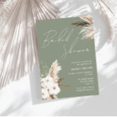 セージグリーンボーホホワイトフローラモダンブライダルシャワー 招待状