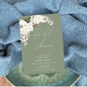 セージグリーンボーホホワイトフローラリースブライダルシャワー 招待状