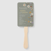 セージグリーンボーホーフラワーウェディングプログラムハンドファン ハンドファン (正面)