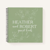 セージグリーンボー結婚ホフローラスパイラルゲストブック ノートブック (正面)