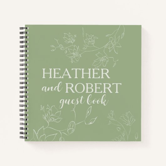 セージグリーンボー結婚ホフローラスパイラルゲストブック ノートブック (正面)