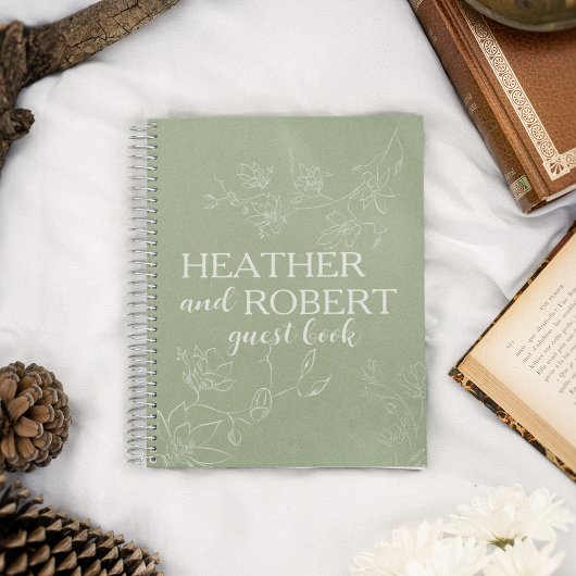 セージグリーンボー結婚ホフローラスパイラルゲストブック ノートブック