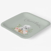 セージグリーンポーラベアベビーバプテスマ紙プレート ペーパープレート (傾斜あり)