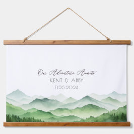 セージグリーンマウンテンウォーター結婚カラーズゲストブック 吊り下げ型タペストリー