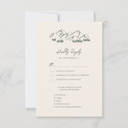 セージグリーンマウンテンパインツリーアウトドア結婚ーズ 出欠カード (正面)