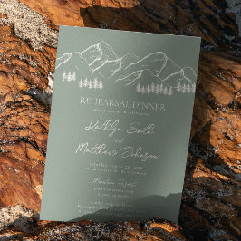 セージグリーンマウンテンパインツリーリハーサルディナー 招待状