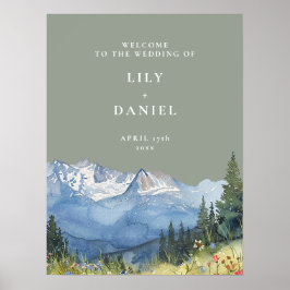 セージグリーンマウンテン結婚フローラのウェルカムサイン ポスター
