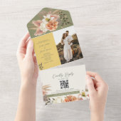 セージグリーンマスタード フォト QR ウェディング オールインワン招待状 (貼ってはがせる)