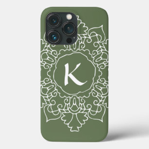 セージグリーンマンダラモノグラモダンムシンプルカスタム iPhone 13 PROケース