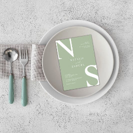 セージグリーンミニマエレガントリストはっきりしたイニシャル結婚ズ 招待状
