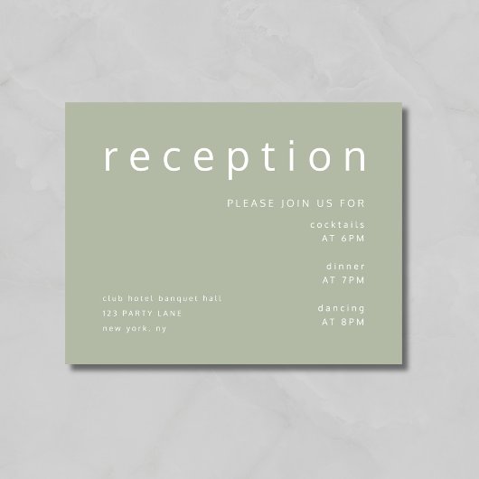 セージグリーンミニマリストウェディングレセプション エンクロージャーカード
