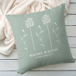 セージグリーンミニマリストカーリーフローラ クッション