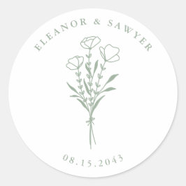 セージグリーンミニマリストフローラ結婚ブーケ ラウンドシール