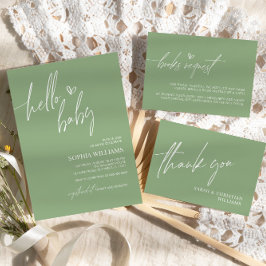 セージグリーンミニマリストベビーシャワー招待状 招待状