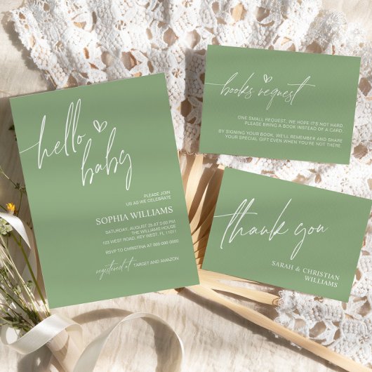 セージグリーンミニマリストベビーシャワー招待状 招待状