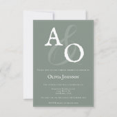 セージグリーンミニマリストモノグラムブライダルシャワー 招待状 (正面)