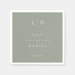 セージグリーンミニマリストモノグラム結婚ズ スタンダードカクテルナプキン