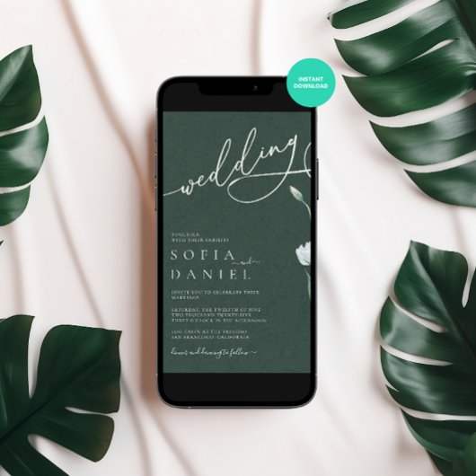 セージグリーンミニマリスト冬の結婚式 招待状