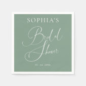 セージグリーンミニマリスト書道ブライダルシャワー スタンダードカクテルナプキン (正面)