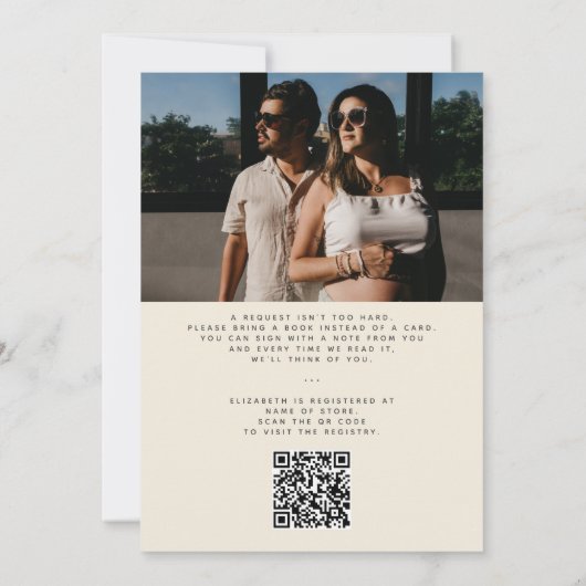 セージグリーンミニマリスト男女兼用ベビーシャワー 招待状 (裏面)