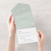 セージグリーンミニマリスト結婚式招待状 オールインワン招待状 (貼ってはがせる)