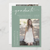 セージグリーンミニマリスト2写真卒業パーティー 招待状 (正面/裏面)