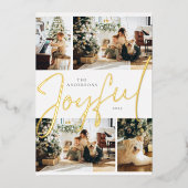 セージグリーンミニマリスト4枚の写真と楽しいクリスマス 箔シーズンカード (正面)