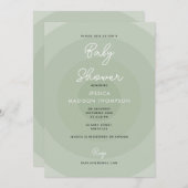 セージグリーンミニマルな円形グラデーション ベビーシャワー 招待状 (正面/裏面)