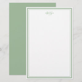セージグリーンミニマルシンプルリストのモノグラム縁ど2 便箋