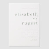 セージグリーンミニマルタイポグラフィ結婚ズ ベラム紙招待状 (正面)