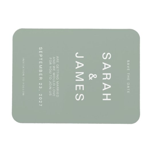 セージグリーンミニマルモダンリストウェディング日付を保存 マグネット (横)